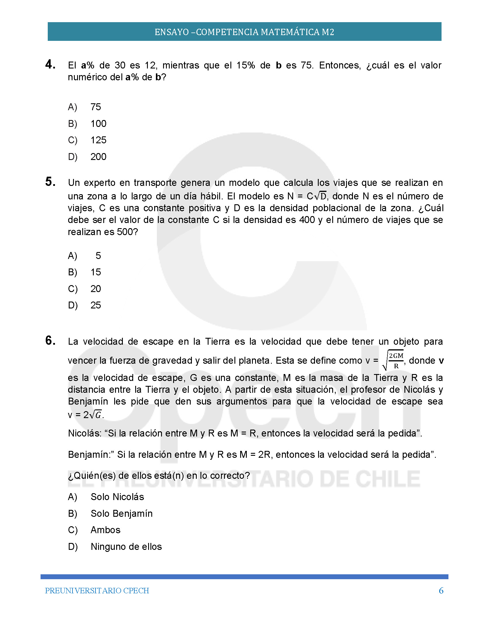 Competencia Matemáticas M2 PAES 2022